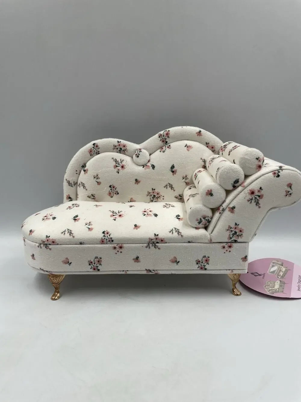 NWT Mini Floral Sofa Couch Chaise Jewelry Box Organizer 11”x6”